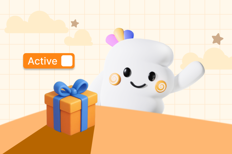 Easify mascot waving next to an Active gift box