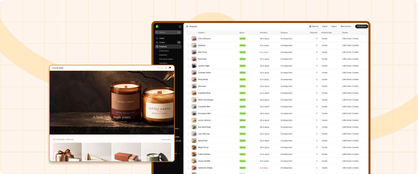 Mia's candle store and her products in Shopify admin