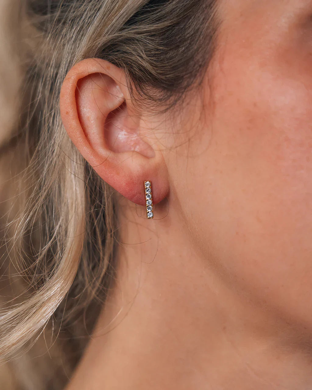 CZ Bar Stud Earrings