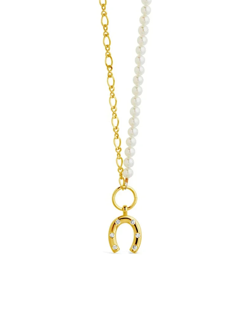 Elva Pearl CZ Horsehoe Necklace